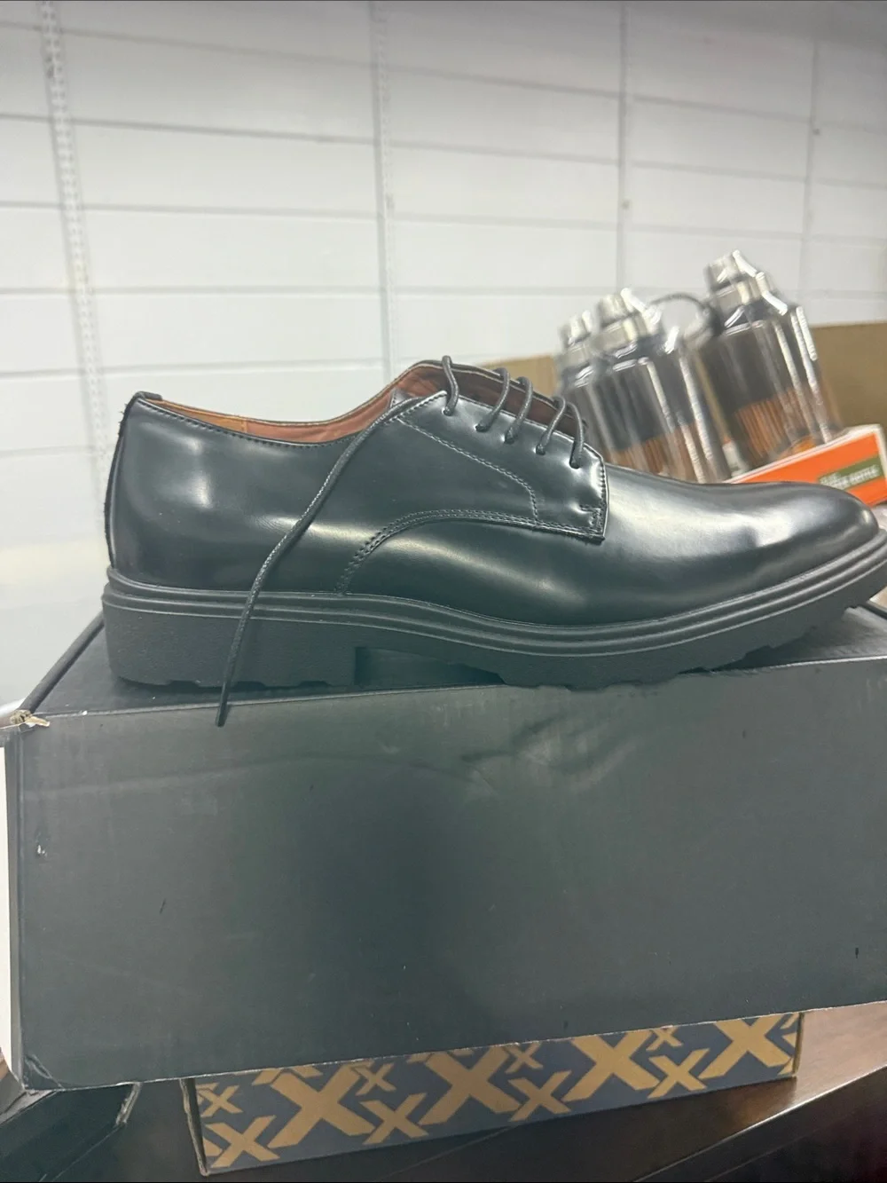 Men's Black Leather Derby Shoes - Classic Lace-Up